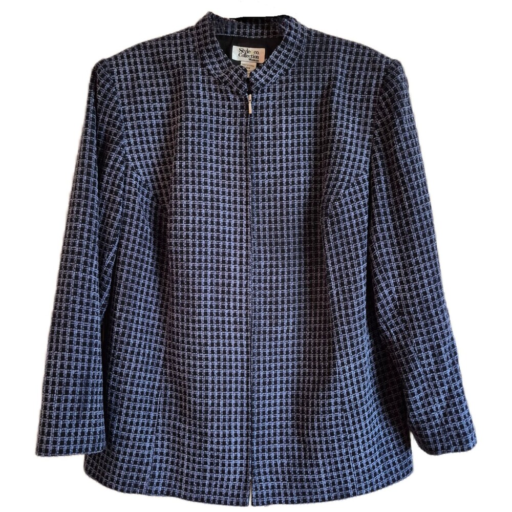 Style & Co Women's Jacket Size 18W Blue Herringbone Front Zip Lined Blazer